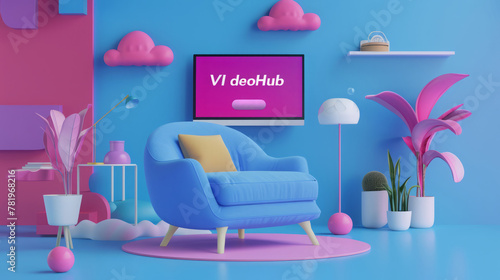 Logo, inscription "VI deoHub" on a video content platform landing page, engaging