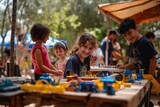 AI generated illustration of children playing with construction toys at an outdoor table