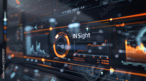 Logo, inscription "IN sight" on an analytical tool's dashboard, smart-looking