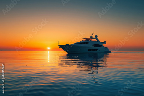 Yacht sailing in ocean at sunset. Sea voyage © Lazy_Bear