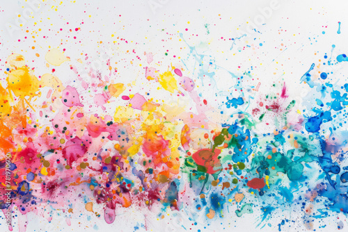 Abstract colorful paint splashes background  rainbow color on white paper with copy space for design