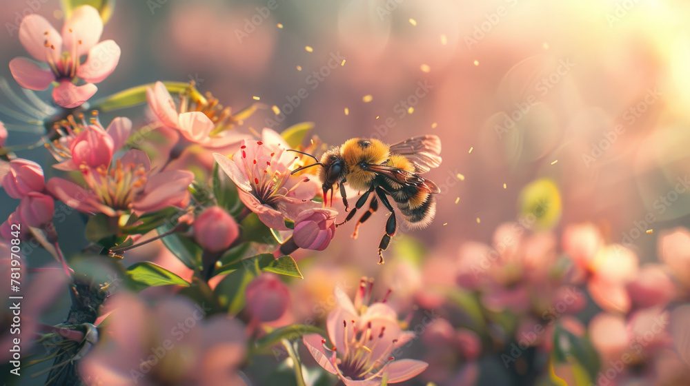 Springtime Bumble bees and flowers, stock photo style Springtime Bumble bees and flowers, stock photo style