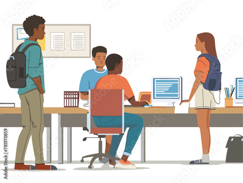 Animated Scene: Bustling Financial Aid Office Where Students Seek Educational Funding