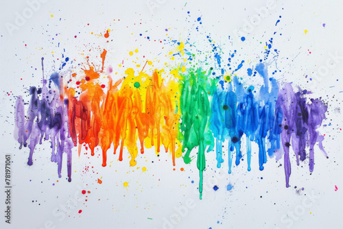 Abstract colorful paint splashes background  rainbow color on white paper with copy space for design