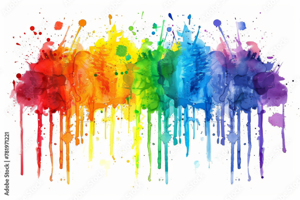 Fototapeta premium Abstract colorful paint splashes background, rainbow color on white paper with copy space for design