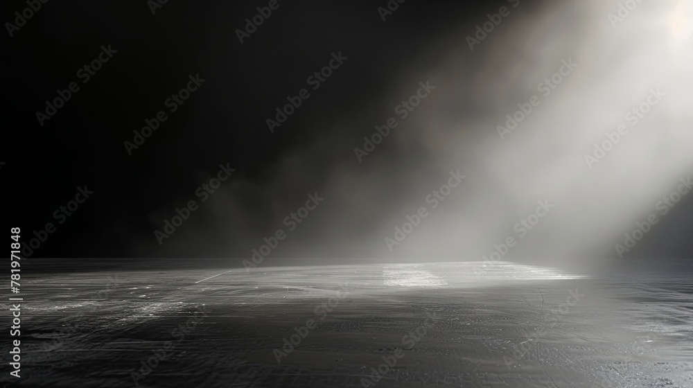 Abstract dance of fog and light on floor with black background Abstract dance of fog and light on floor with black background