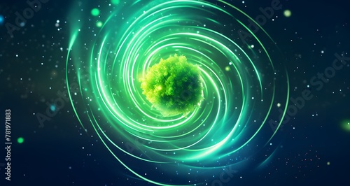a bright green spiral is seen in this image image taken from below
