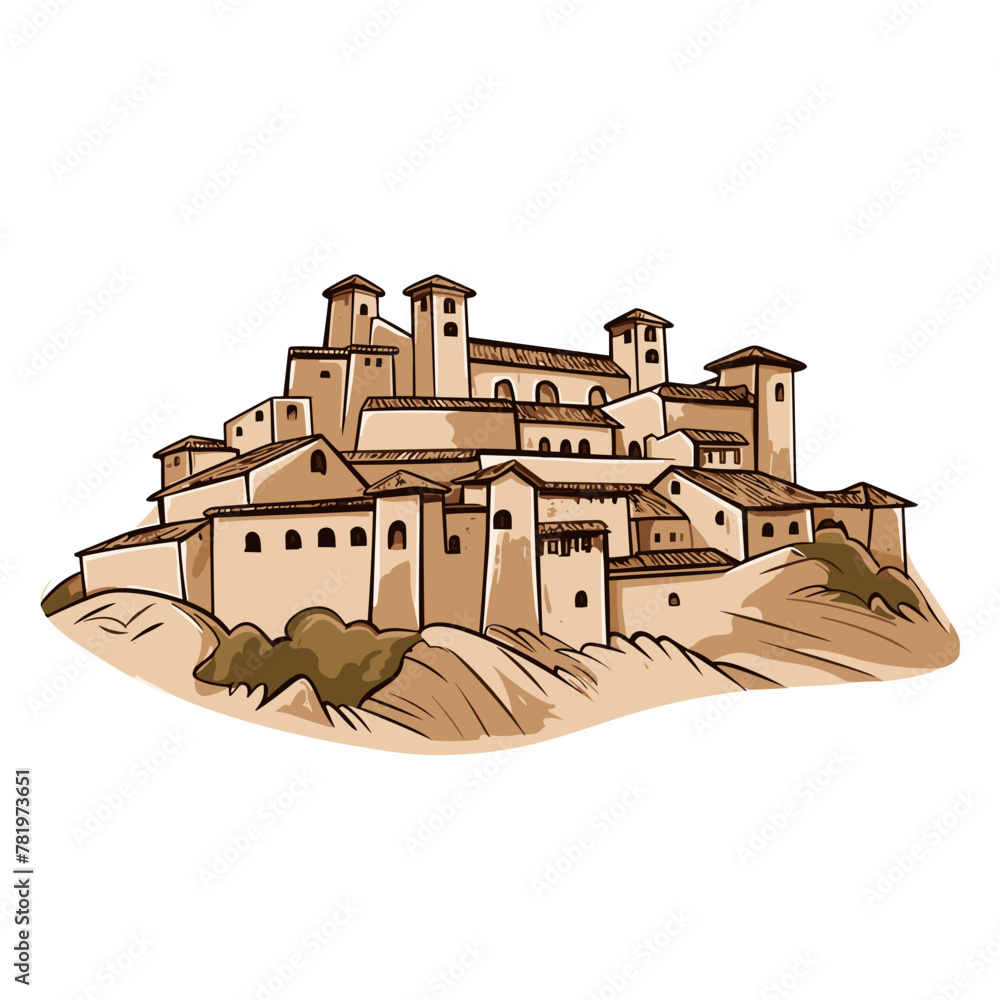 Alhambra hand-drawn comic illustration. Alhambra. Vector doodle style cartoon illustration