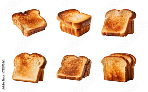 collection of slices of toast bread isolated on a transparent background, PNG