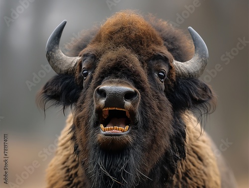 Portrait of large bison, wild life