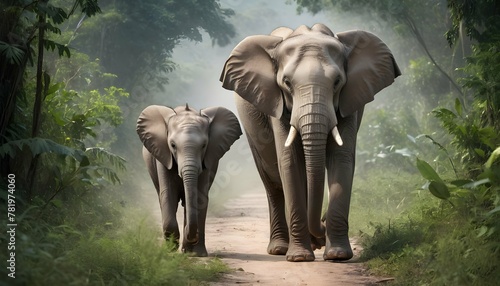 A-Mother-Elephant-Leading-Her-Calf-Through-The-Jun-