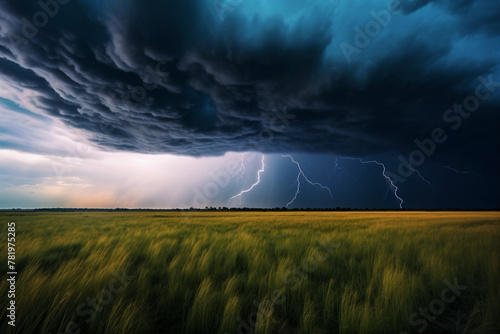 AI generated illustration of A stormy sky with lightning and clouds