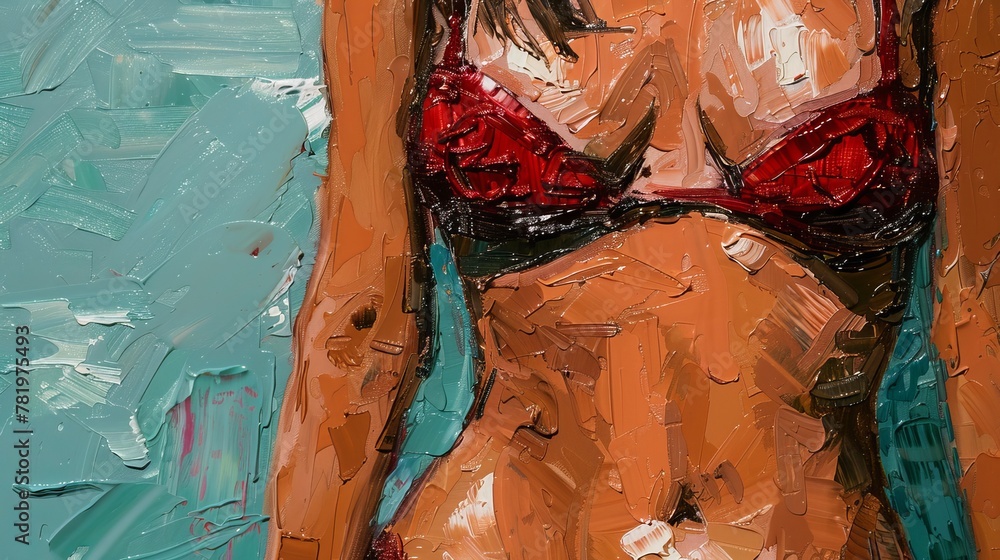 Artful close-up capturing the grace of an ideal figure in a bikini, celebrating body positivity