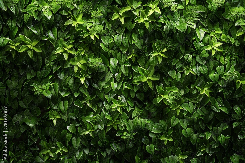 Obraz premium Green Wall Texture, Vertical Garden Background, Eco Bio Room Interior, Live Plans Pattern, Herbs, Creepers