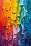 Abstract oil painting of a vibrant rainbow, palette knife technique, on a colorful background with dramatic lighting and vivid highlights