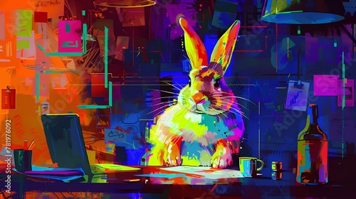 an abstract painting of a bunny in the shape of a cat photo