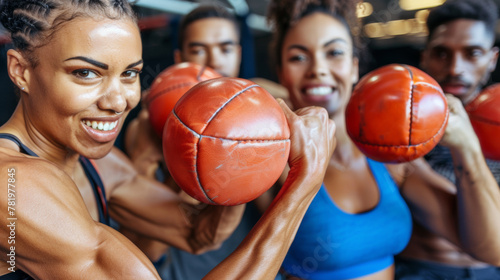 A group of people are posing with basketballs, smiling and having fun. Concept of camaraderie and enjoyment of the sport