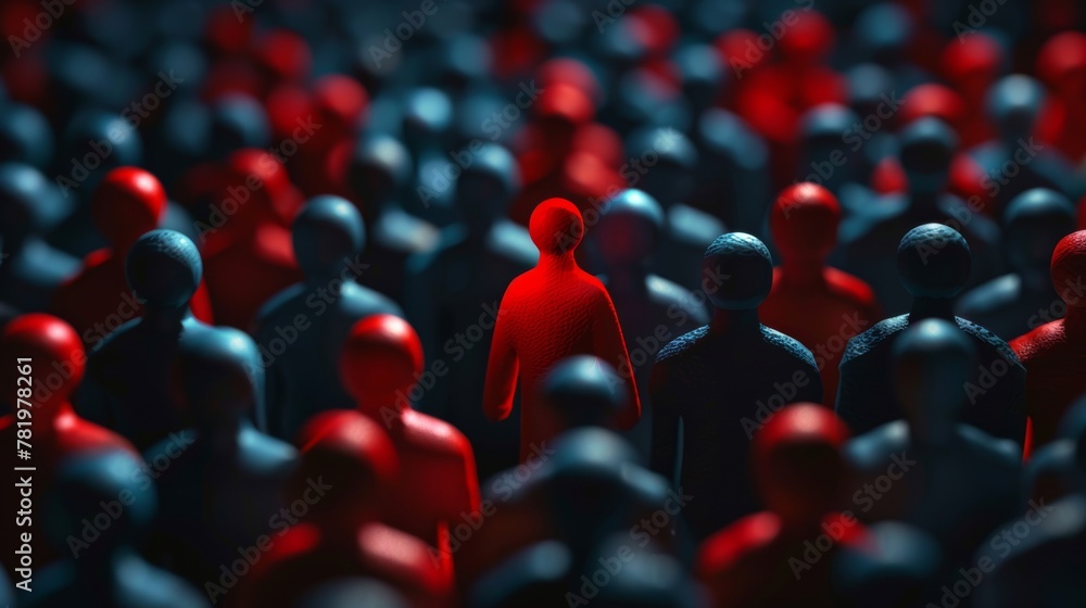 Fototapeta premium Red figure stands out among the crowd AI generated illustration