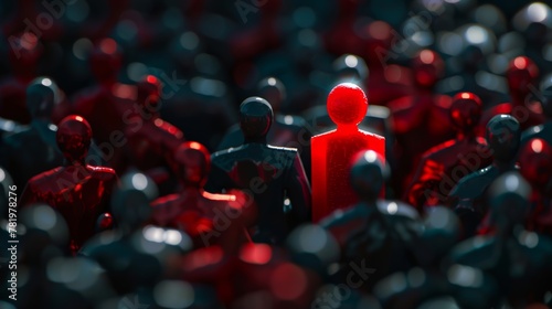 Red figure stands out among the crowd AI generated illustration