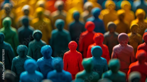 Red figure stands out among the crowd   AI generated illustration