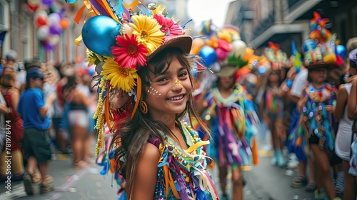 A colorful street procession with floats decorated with