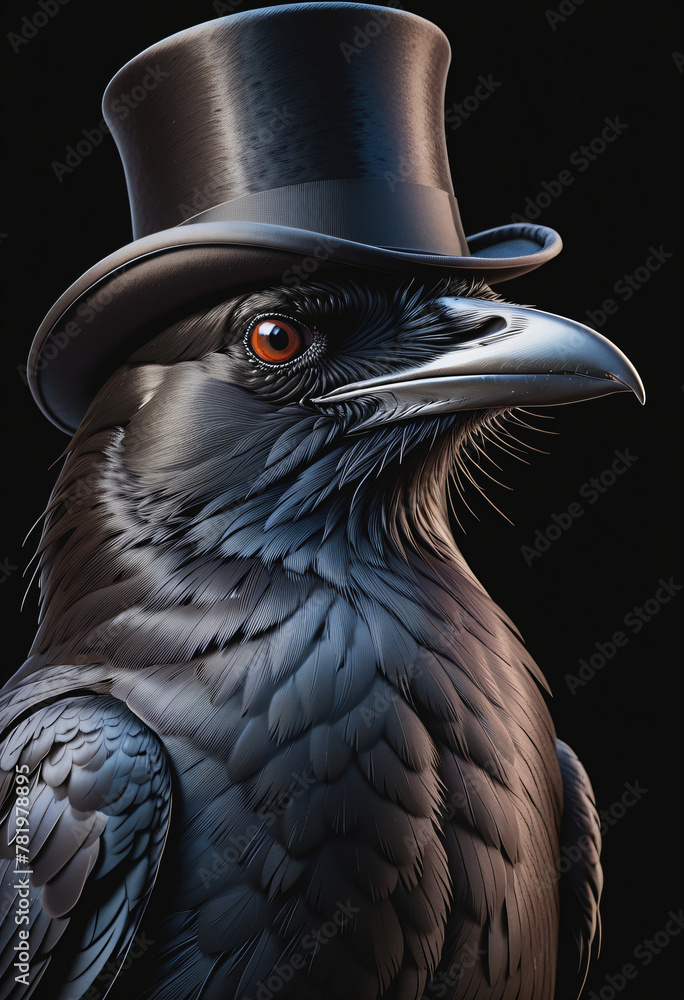 Obraz premium crow wear top hat