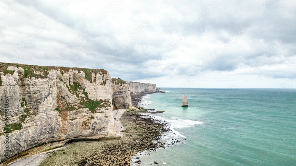 Steep Coast in Normandy with Sandstone in the English Channel