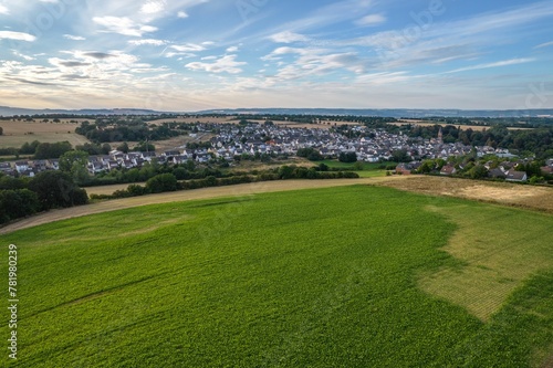 Agriculture Field with Bassenheim, Germany in the Background - Drone Imagery