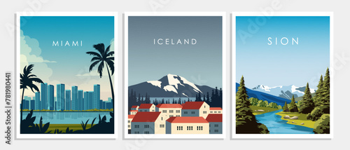 Posters for the wall, set, collection. Posters, travel banners, postcards, covers photo