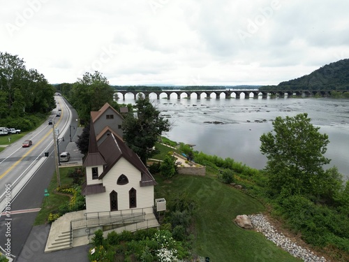 Cloudy sky over Rockville Bridge, Harrisburg, Pennsylvania photo