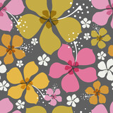 Floral tropical seamless pattern on a gray background for print on textiles, wrapping paper. Vector.