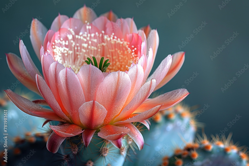 Fototapeta premium A close-up of a cactus flower in full bloom, showing its delicate petals and vibrant colors