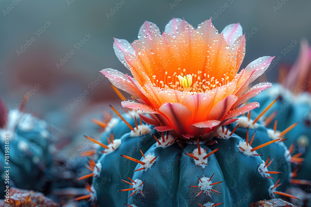 Fototapeta premium A close-up of a cactus flower in full bloom, showing its delicate petals and vibrant colors