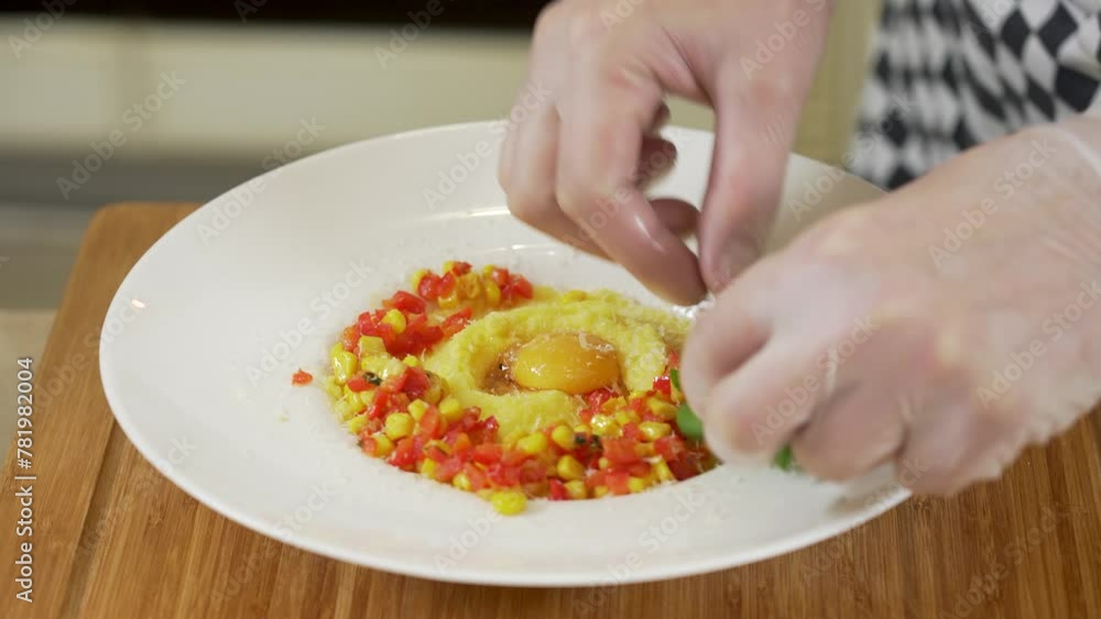 Cooking millet porridge with vegetable salsa and egg yolk Cooking millet porridge with vegetable salsa and egg yolk