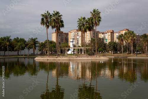 Lake with reflections in Malaga, Spain