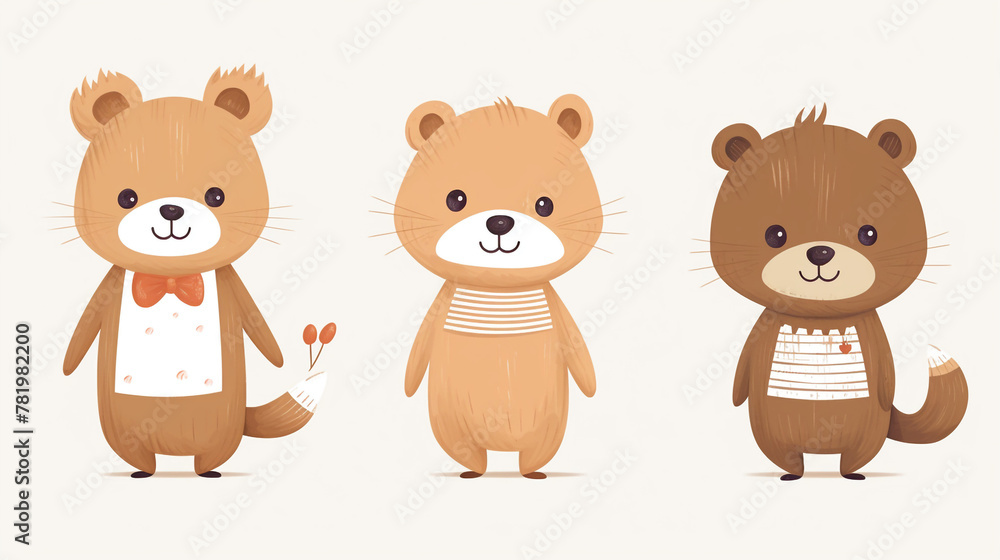 Little brown bear, little fox, little chipmunk, little bunny, children's book illustration style сreated with Generative Ai Little brown bear, little fox, little chipmunk, little bunny, children's book illustration style сreated with Generative Ai