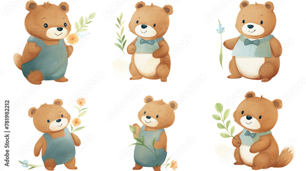 Little brown bear, little fox, little chipmunk, little bunny, children's book illustration style сreated with Generative Ai Little brown bear, little fox, little chipmunk, little bunny, children's book illustration style сreated with Generative Ai