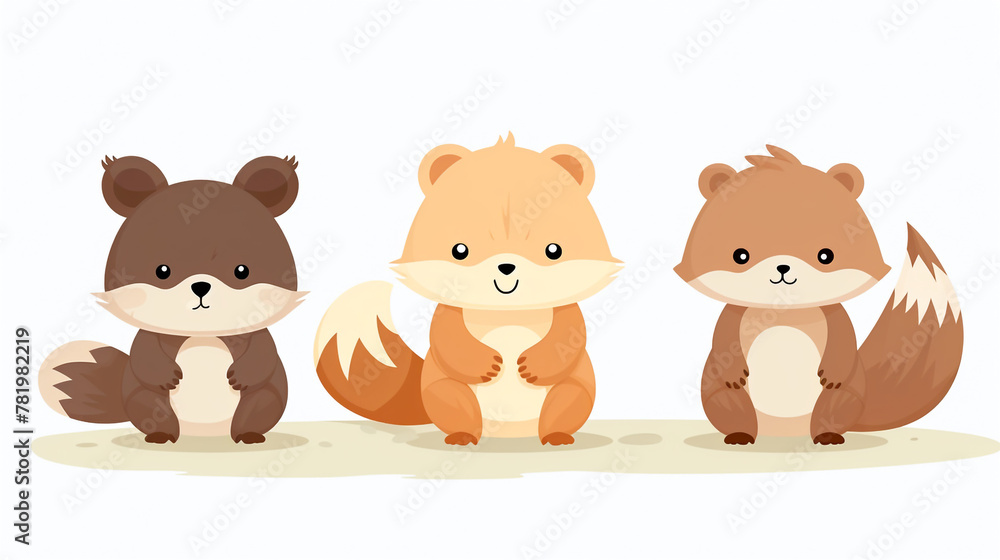 Naklejka premium Little brown bear, little fox, little chipmunk, little bunny, children's book illustration style сreated with Generative Ai
