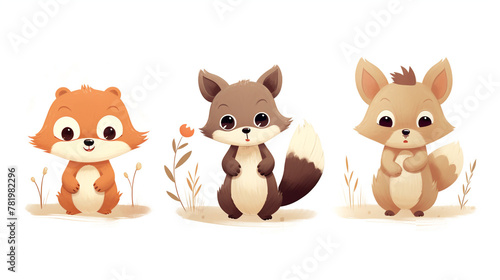Little brown bear, little fox, little chipmunk, little bunny, children's book illustration style сreated with Generative Ai © Andrii Yablonskyi
