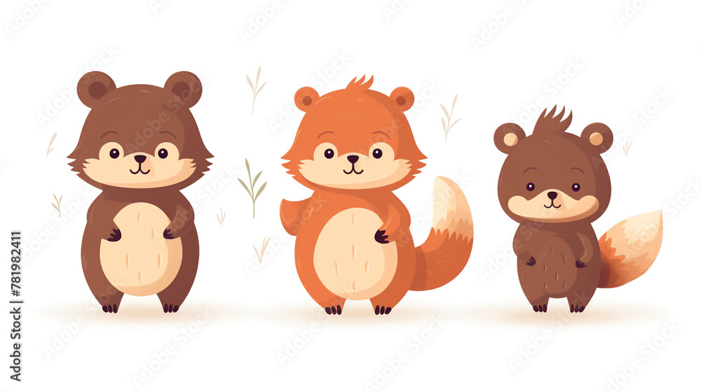 Little brown bear, little fox, little chipmunk, little bunny, children's book illustration style сreated with Generative Ai Little brown bear, little fox, little chipmunk, little bunny, children's book illustration style сreated with Generative Ai