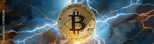 The energy of cryptocurrency captured as lightning encircles a glowing Bitcoin