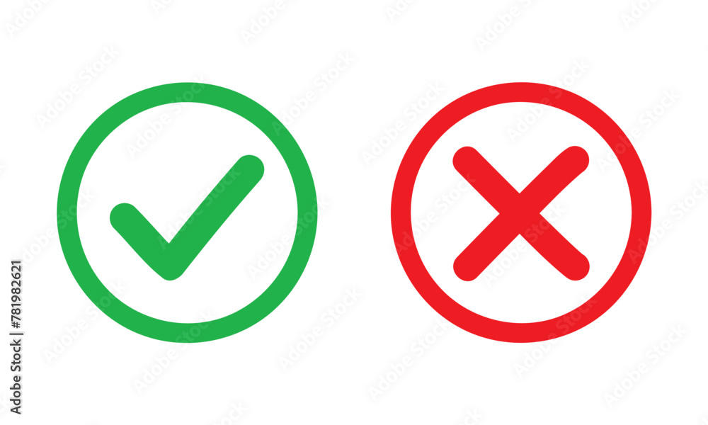 Symboles de questionnaire et de sondage : correct et incorrect, cochés validé et refusé, coche cases vrai et faux - VALIDE ROND V1 - Illustrations vectorielles