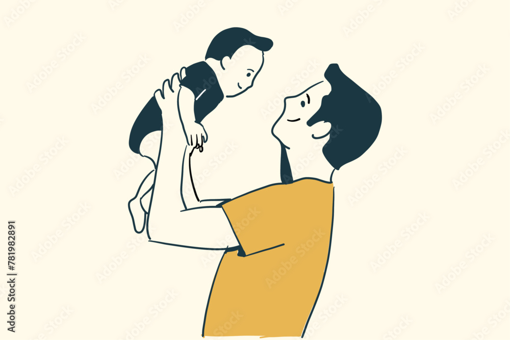Man playing with child, hugging, carrying daugher or father's day concept vector drawing Man playing with child, hugging, carrying daugher or father's day concept vector drawing