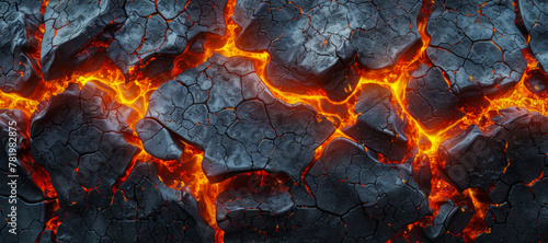 Hot lava burning flow. Rock volcano magma background. Earth lava crack volcanic texture
