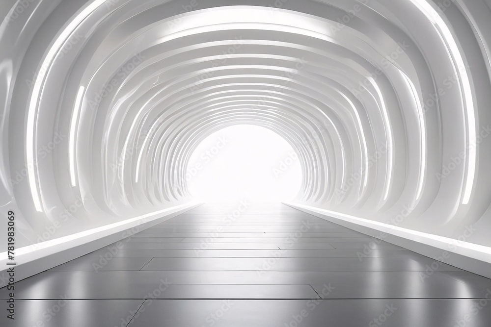 Empty white neon studio with futuristic corridor render modern interior silver wall. Empty white neon studio with futuristic corridor render modern interior silver wall.