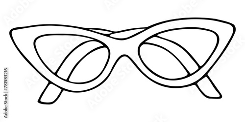 Simple hand drawn line sunglasses. Doodle illustration isolated on white background. Vector glasses. Black and white Icon