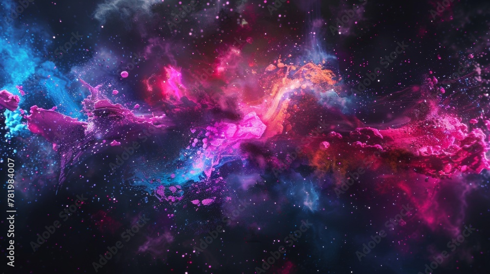 A cosmic nebula reimagined as a splash of colorful paint on a canvas