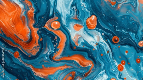 Abstract marbling oil acrylic paint background illustration art wallpaper - Orange blue color with liquid fluid marbled paper texture banner painting texture © Mentari