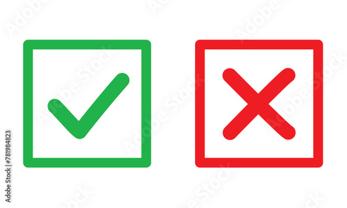 Symboles de questionnaire et de sondage : correct et incorrect, cochés validé et refusé, coche cases vrai et faux - VALIDE CARRE V1 - Illustrations vectorielles