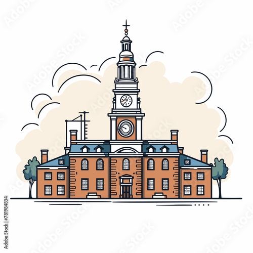 Independence Hall. Independence Hall hand-drawn comic illustration. Vector doodle style cartoon illustration